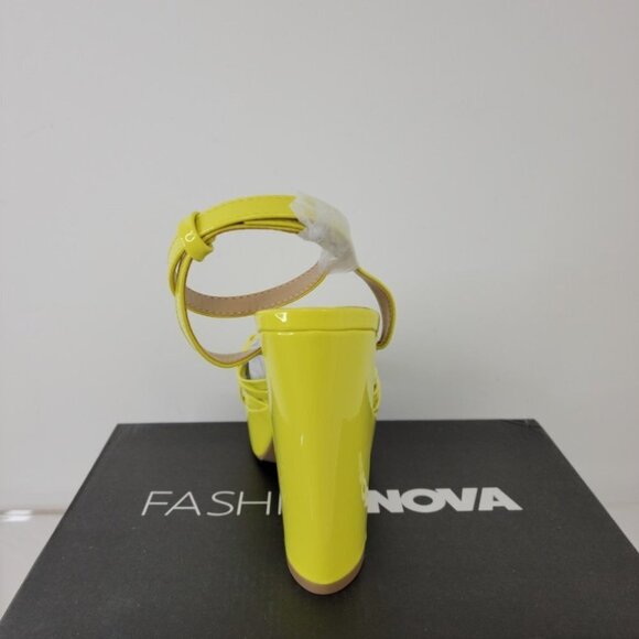 Fashion Nova Neon Yellow Patent Platform Chunky  Heels - Picture 6 of 8
